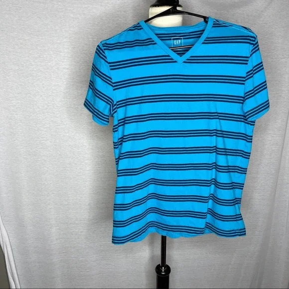 M). GAP Men Short sleeve Blue Navy Stripes T-Shirt - Picture 1 of 4